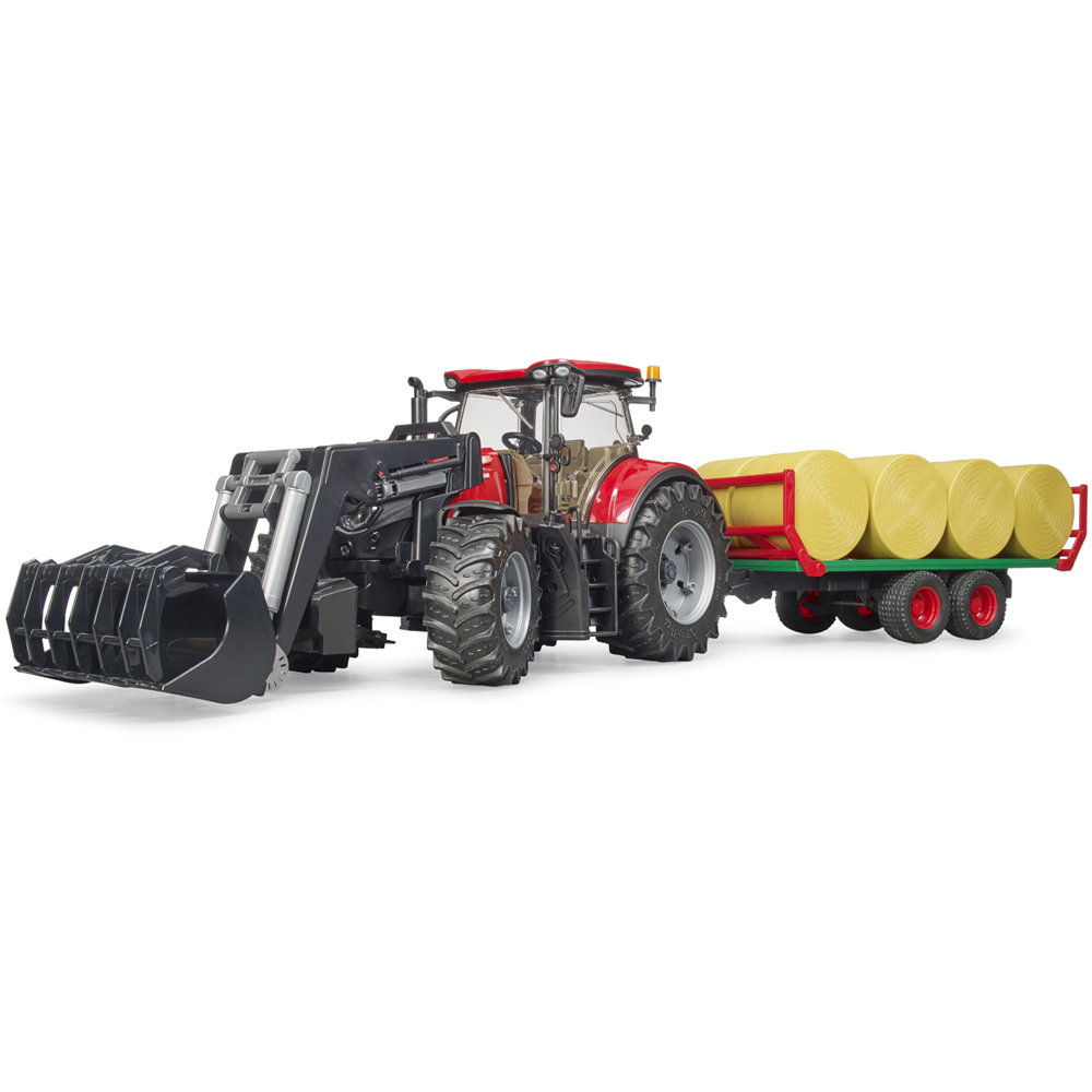 Bruder Case IH Optum 300CVX Tractor with Front Loader Bale Trailer and 8 Bales Image 3