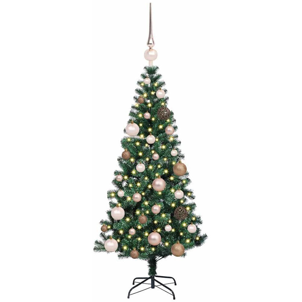 vidaXL Pre-Lit Rose Gold Baubles Green Artificial Christmas Tree 4ft Image 1