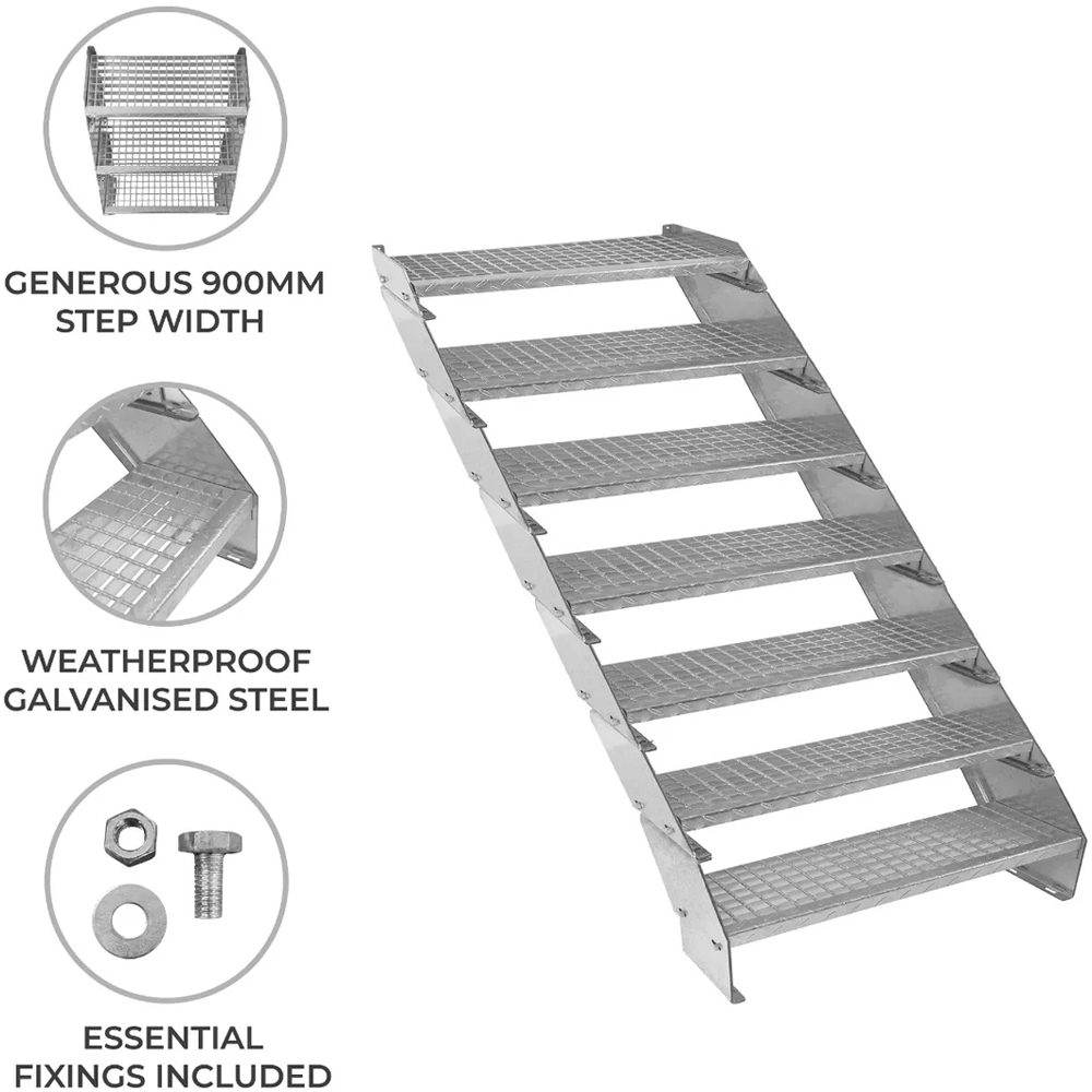 MonsterShop 7 Section Adjustable Galvanised Staircase 900mm Image 4