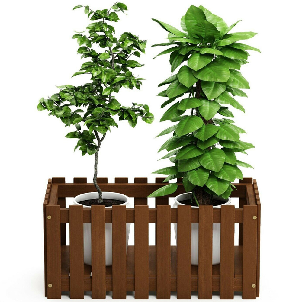 Walplus Natural Teak Oil Hardwood Slatted Planter Box 30 x 63cm Image 3