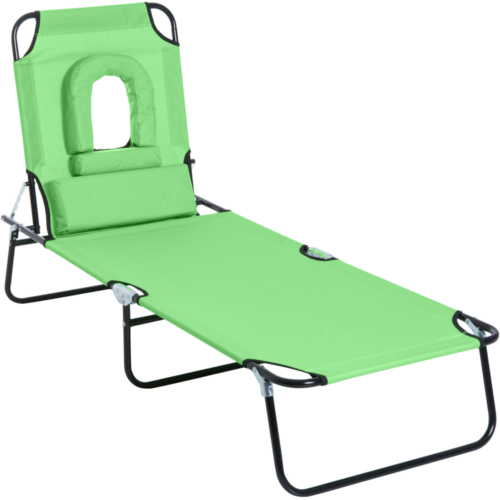 Outsunny Green Foldable Sun Lounger with Reading Hole Image 2