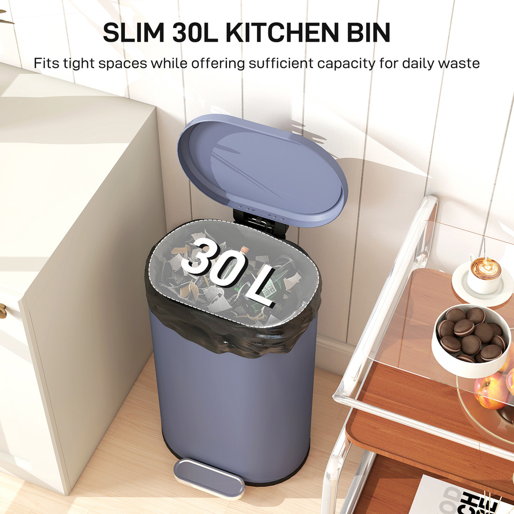 HOMCOM Grey Slim Rectangular Pedal Bin with Soft-Close Lid 30L Image 4