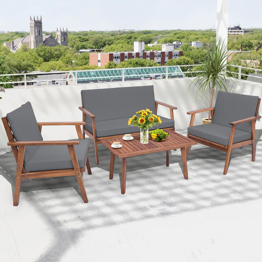 Costway 4 Seater Grey Outdoor Conversation Set with Cushion Image 1