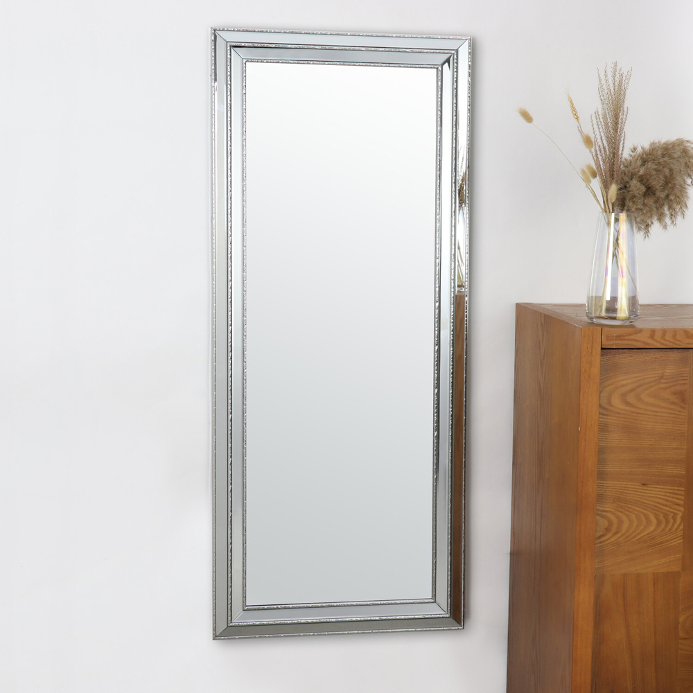 Silver Milana Textured Framed Mirror Image 2