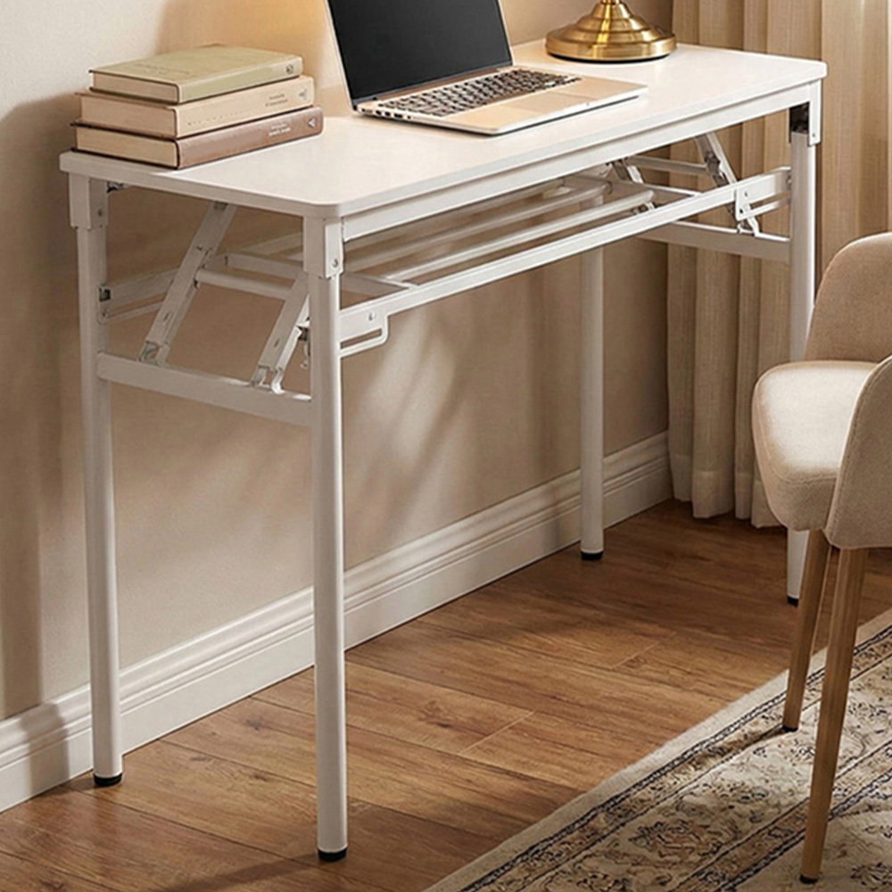 Living and Home Single Shelf Metal Frame Foldable Laptop Desk White 100cm Image 1