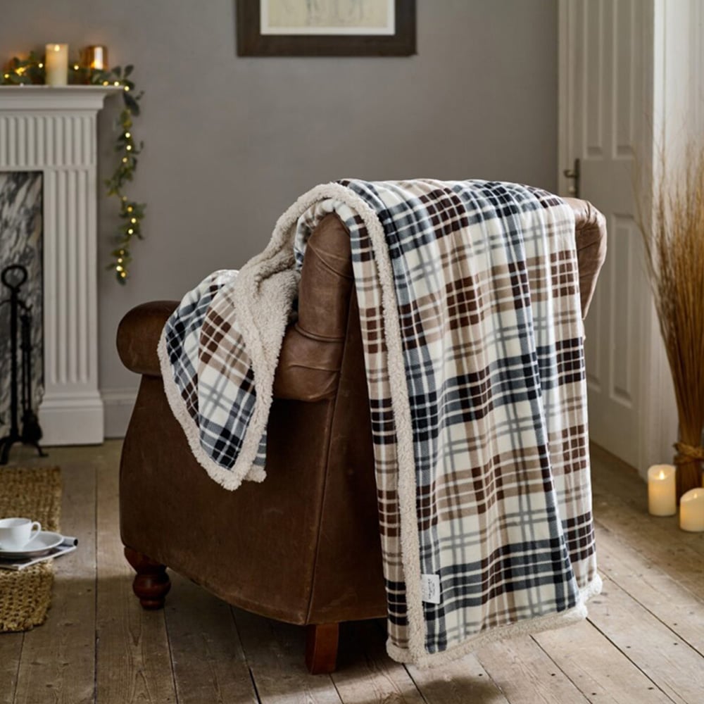 Deyongs Navy and Choco Balwin Tartan Throw 140 x 180cm Image 2