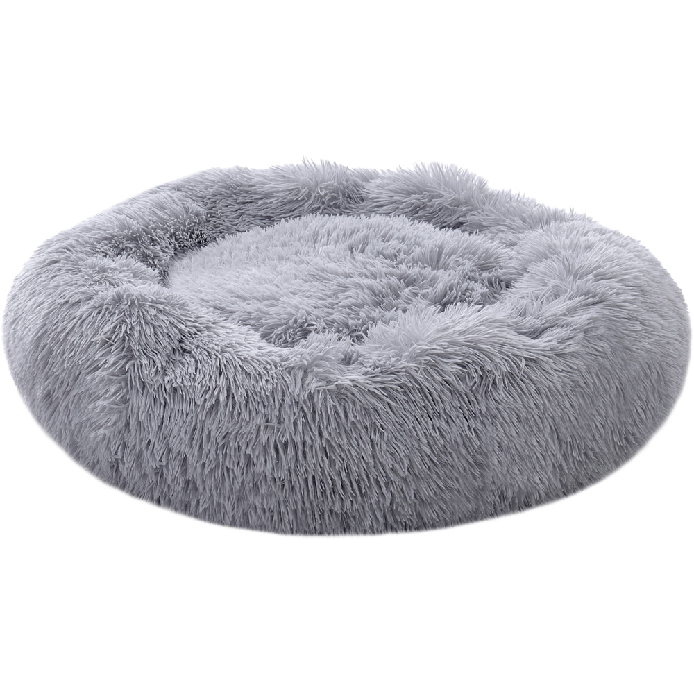 H&O Direct Light Grey Plush Donut Shaped Pet Bed Image 1