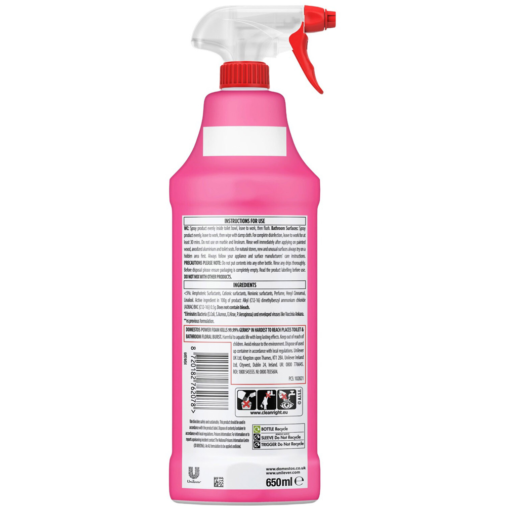 Domestos Toilet and Bathroom Power Foam 380ml Floral Burst Image 2