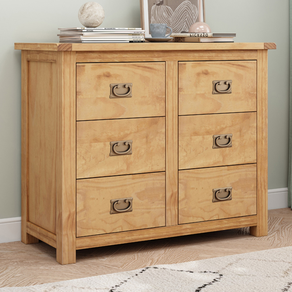Cabinet Bits Lugo 6 Drawer Brown Brass Drop Handle Chest of Drawers Image 1