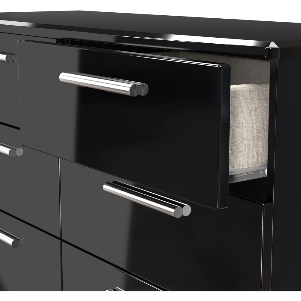 Crowndale Knightsbridge 6 Drawer Black Gloss and Black Wide Chest of Drawers Ready Assembled Image 5