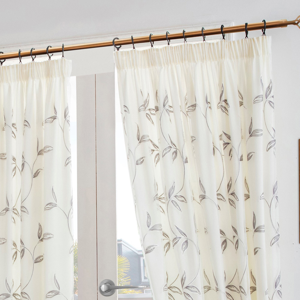 Alan Symonds Leaf Embroidered Sage Pencil Pleat Tulle Voile Curtains 229 x 229cm Image 2