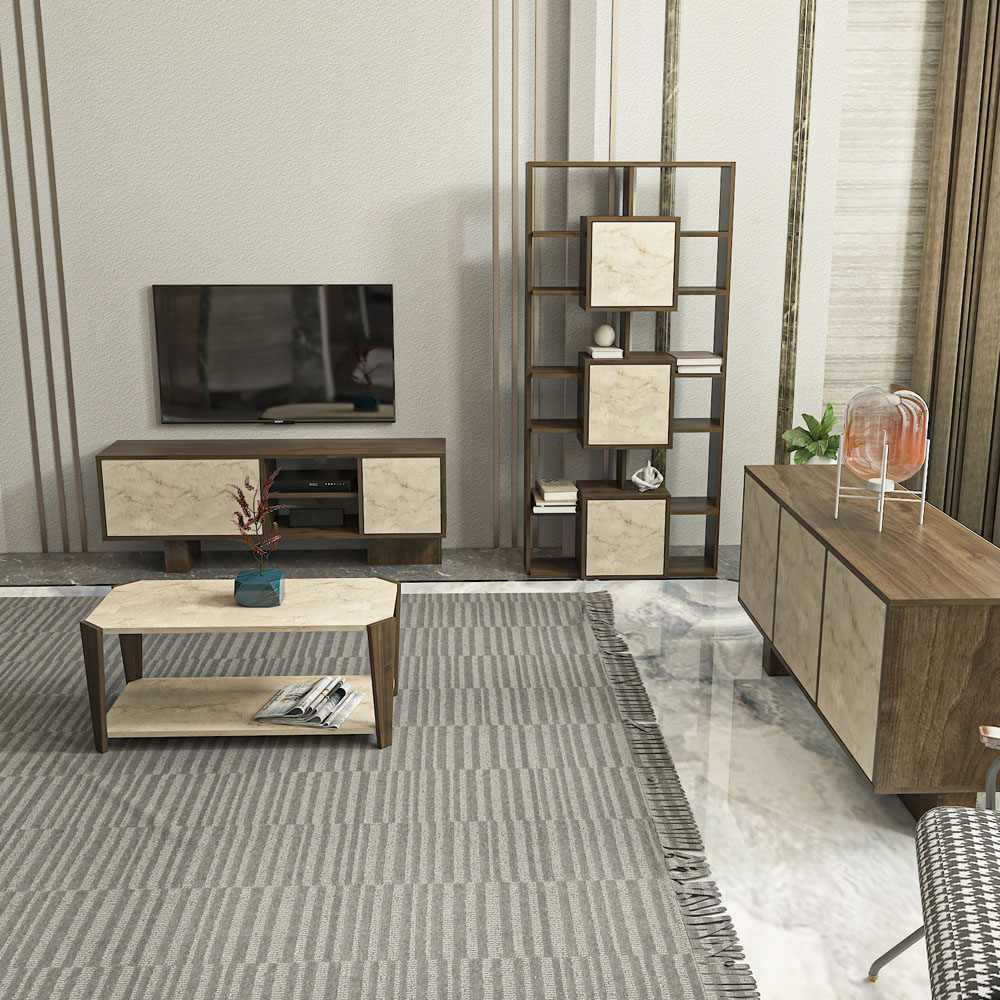 Decorotika Monaco Single Shelf Walnut Traverter Coffee Table Image 4