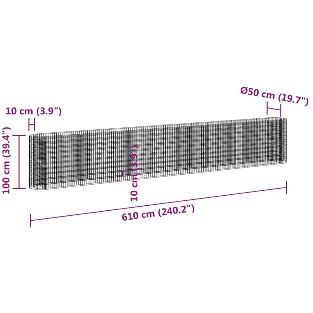 vidaXL Silver Galvanised Iron Gabion Basket 100 x 50 x 610cm Image 7