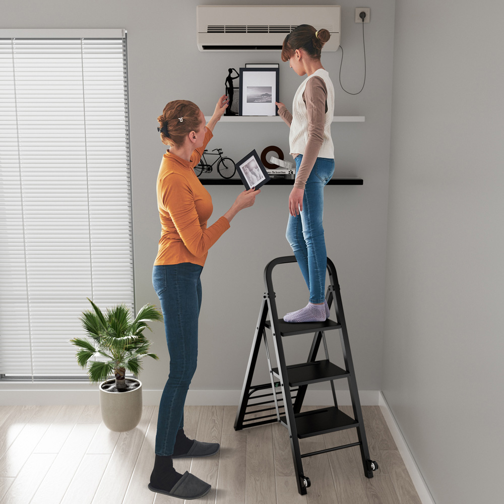 Costway Black 3 Step 2 in 1 Foldable Hand Truck and Ladder Image 7