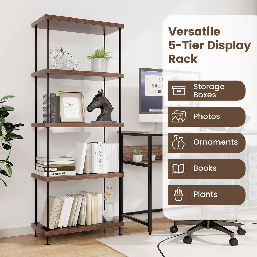 Costway 5 Shelf Brown Multipurpose Bookcase Image 5