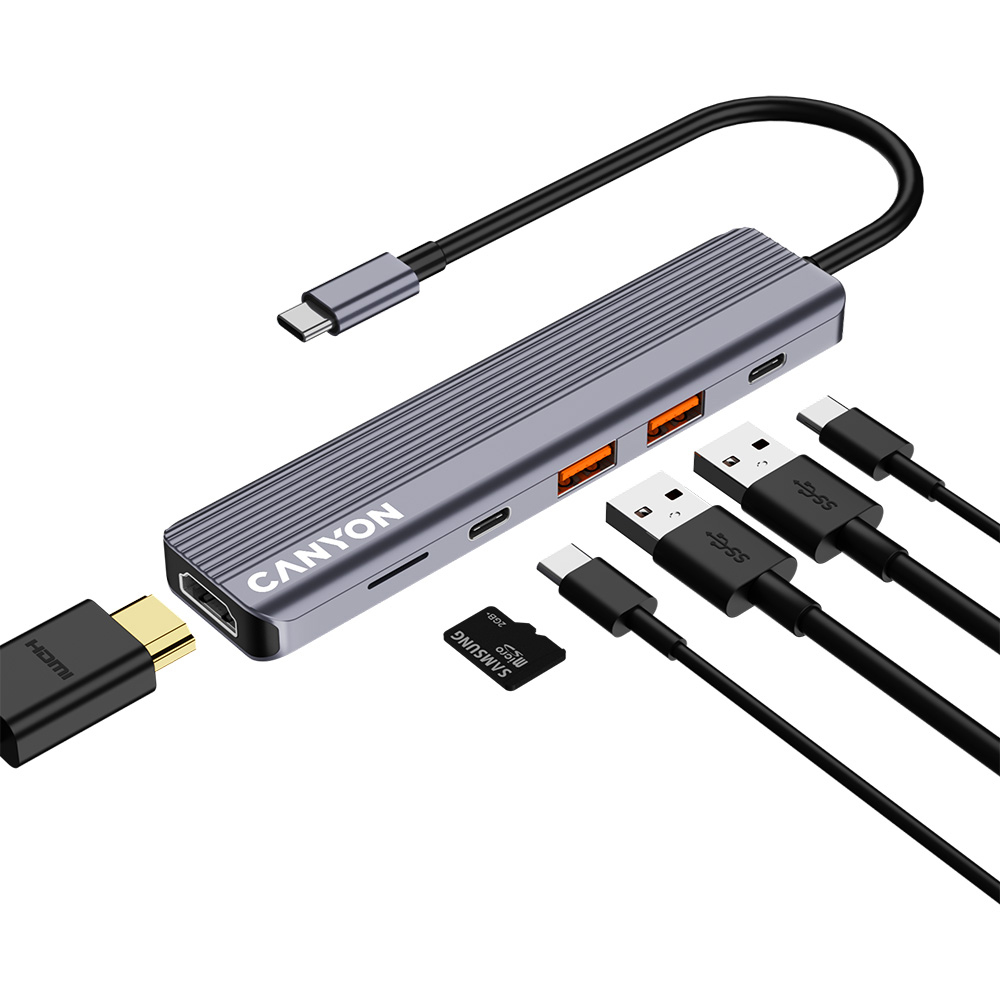 Canyon DS-17 6-in-1 Grey 4K USB-C Multiport Hub Image 2