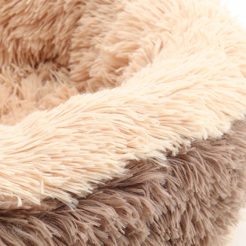 H&O Direct Coffee and Apricot Plush Donut Shaped Pet Bed Image 2