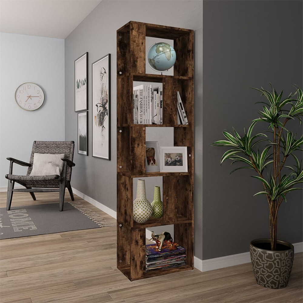 vidaXL 5 Shelf Smoked Oak Bookcase Image 7