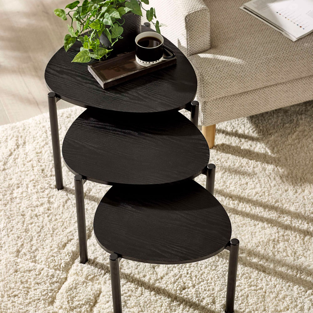 Julian Bowen Lorette Black Ash Effect Teardrop Nest of Tables Set of 3 Image 6