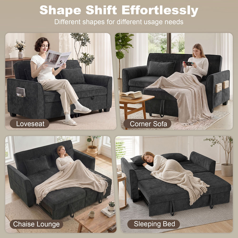 HOMCOM 2 Seater Black Convertible Pull-Out Sofa Bed Image 4