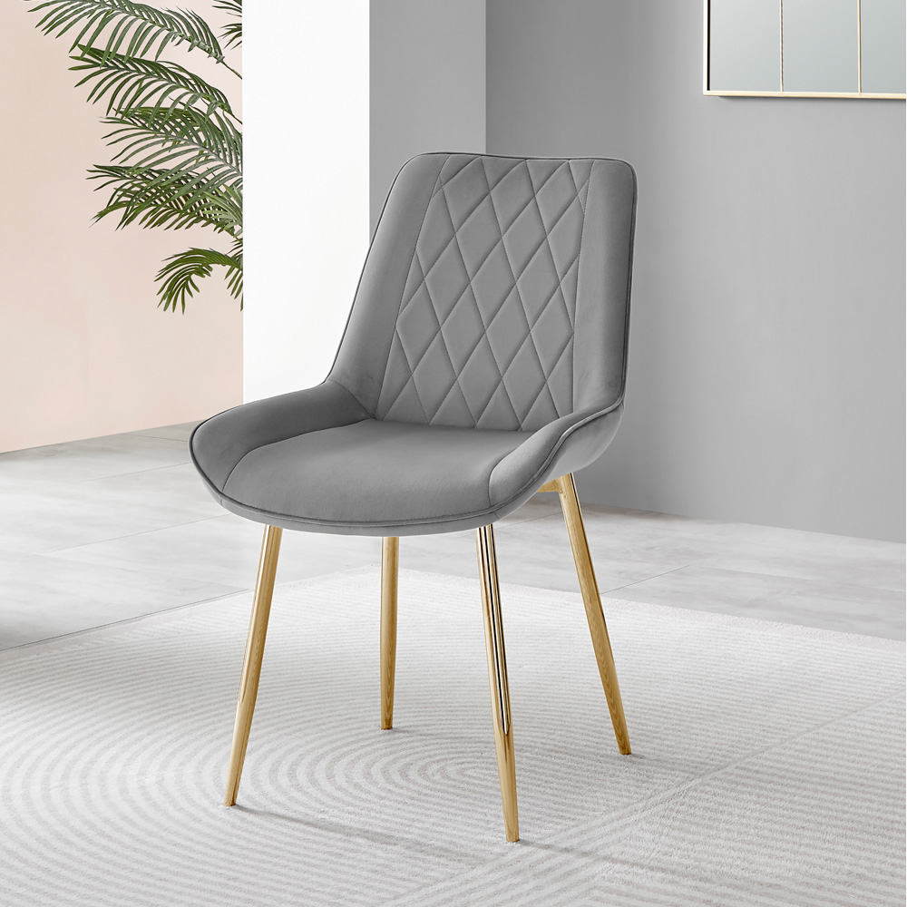 Furniturebox Cesano Set of 2 Grey and Gold Velvet Dining Chair Image 7