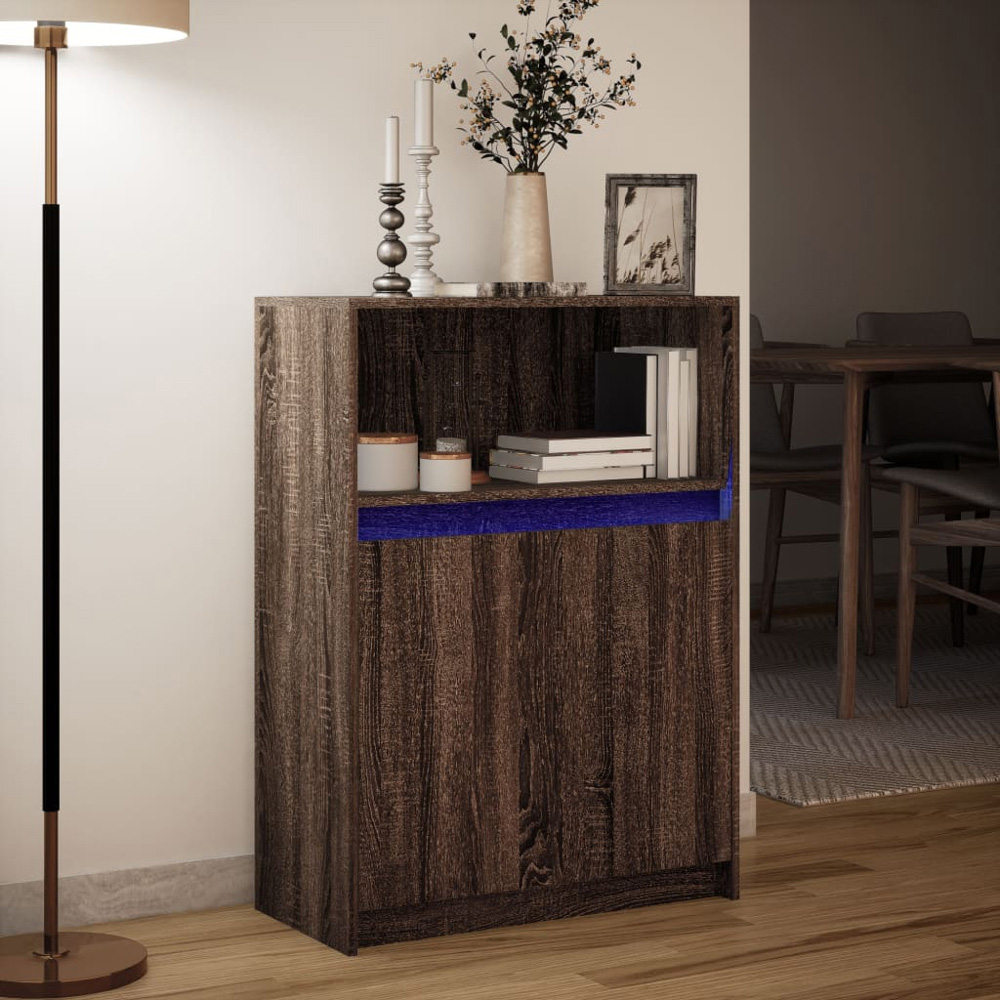 vidaXL 2 Door Single Open Shelf Brown Oak Sideboard with LED Lights Image 5