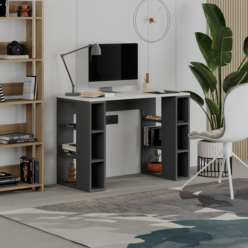 Decortie Colmar 6 Shelf Computer Desk White and Anthracite Grey Image 4