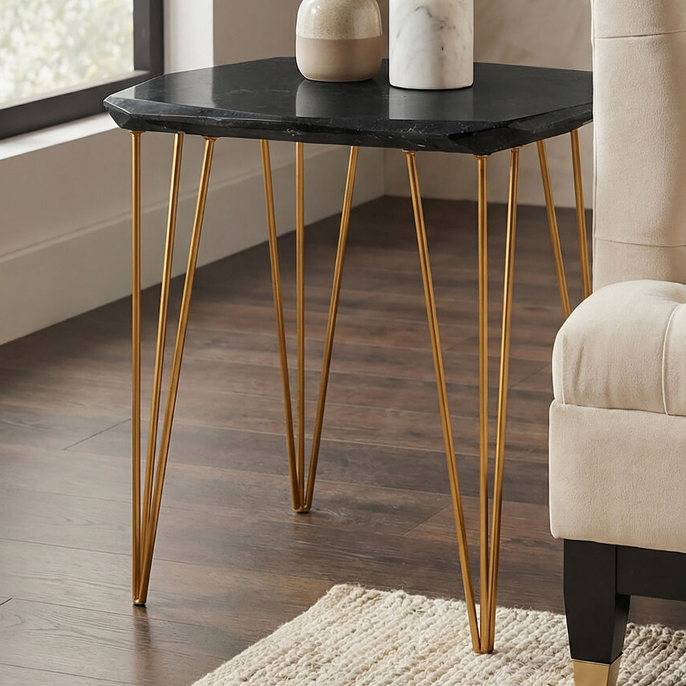 Premier Housewares Relic Black Marble Top Large Side Table Image 1