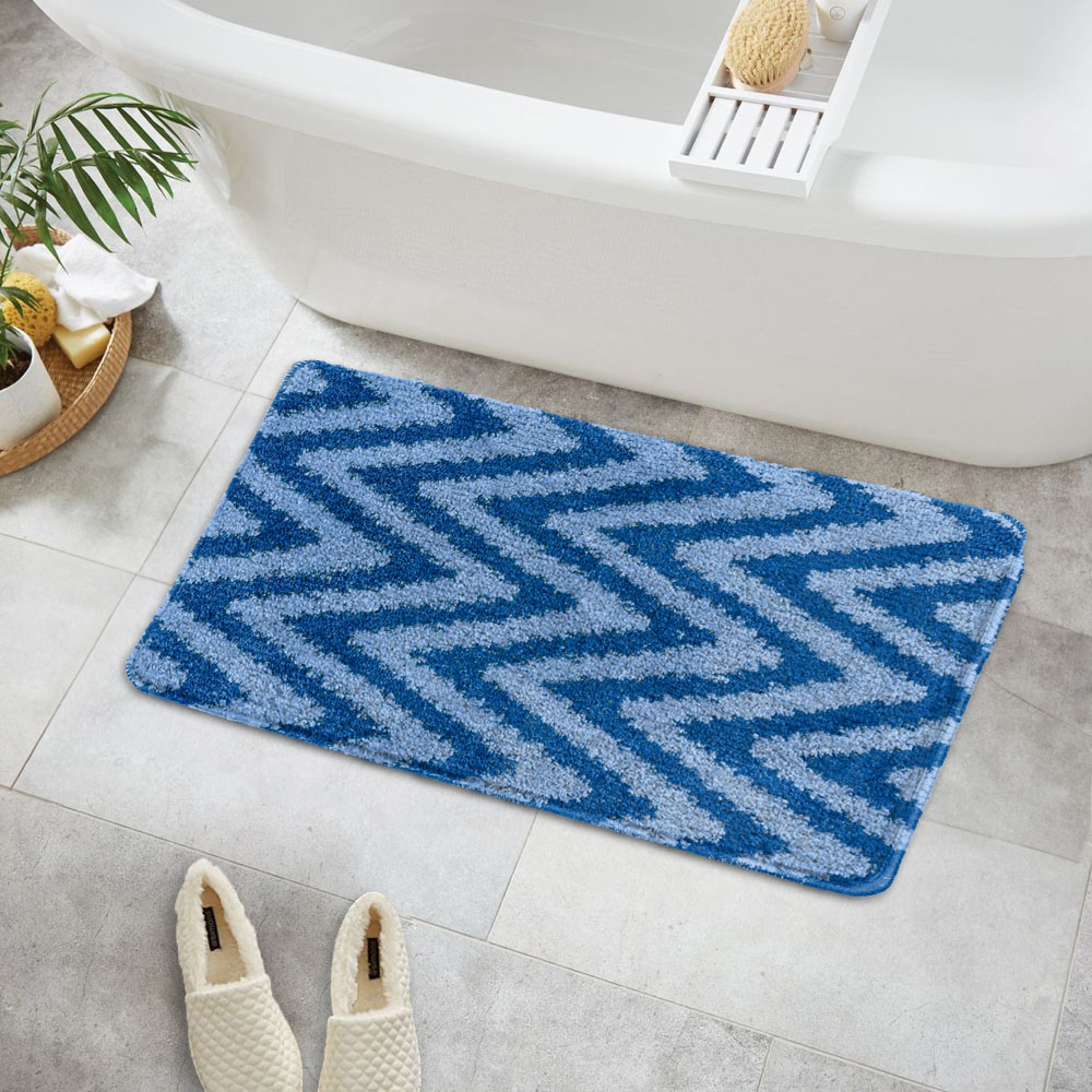 Velosso Chevron Stripe Blue Bath Mat Set Image 6
