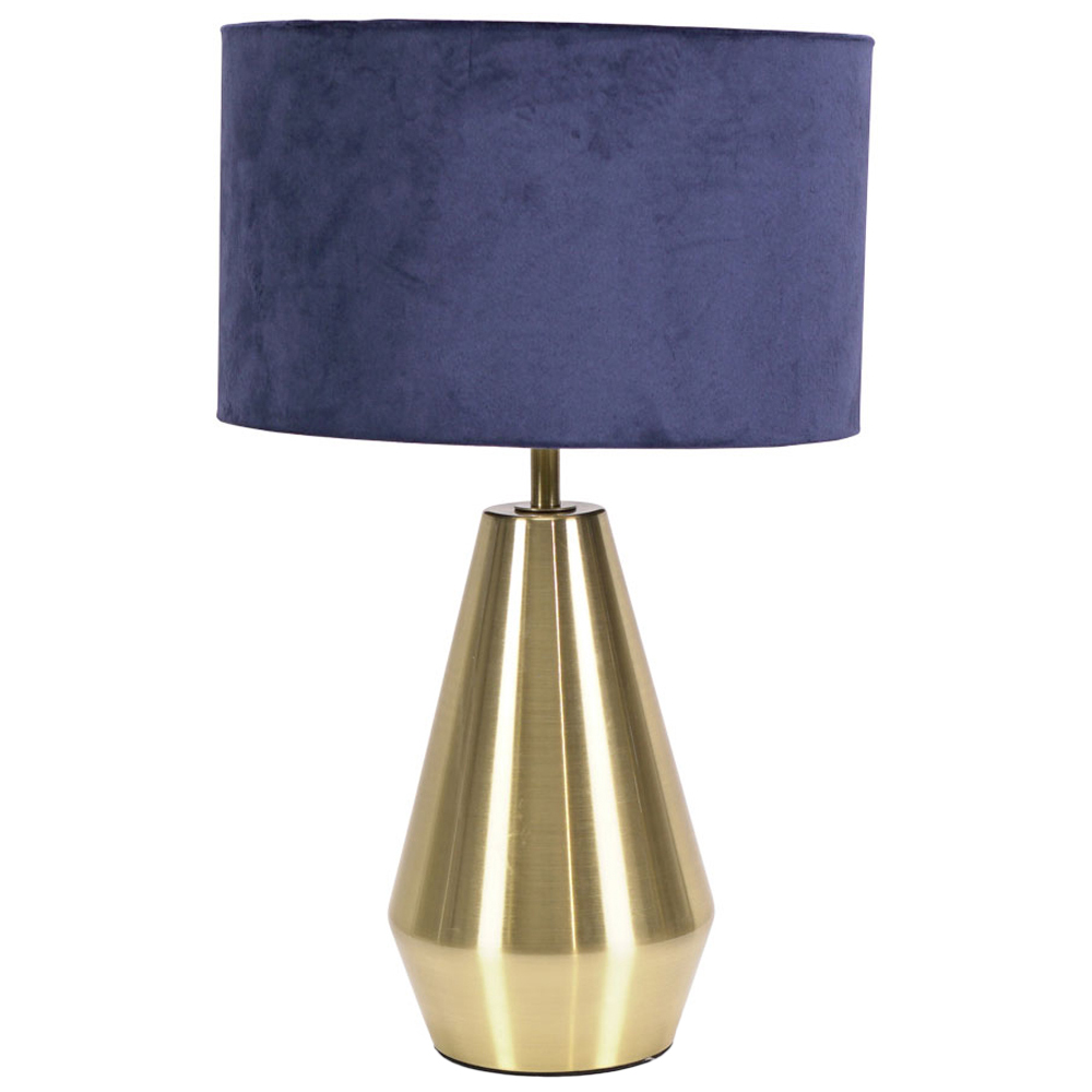 ValueLights Jax Navy Blue Velvet Shade Antique Brass Touch LED Table Lamp Image 1