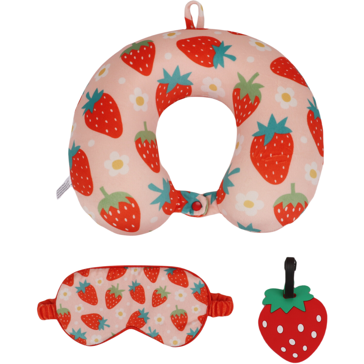 Strawberry Travel Pillow Mask and Tag Set - Multicolour Image 1