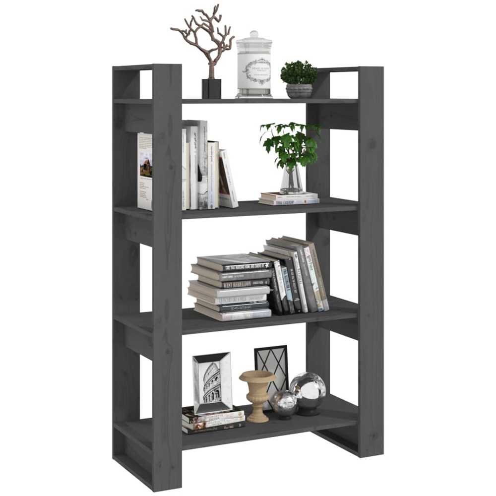 vidaXL 4 Shelf Grey Solid Pine Wood Bookcase Image 4