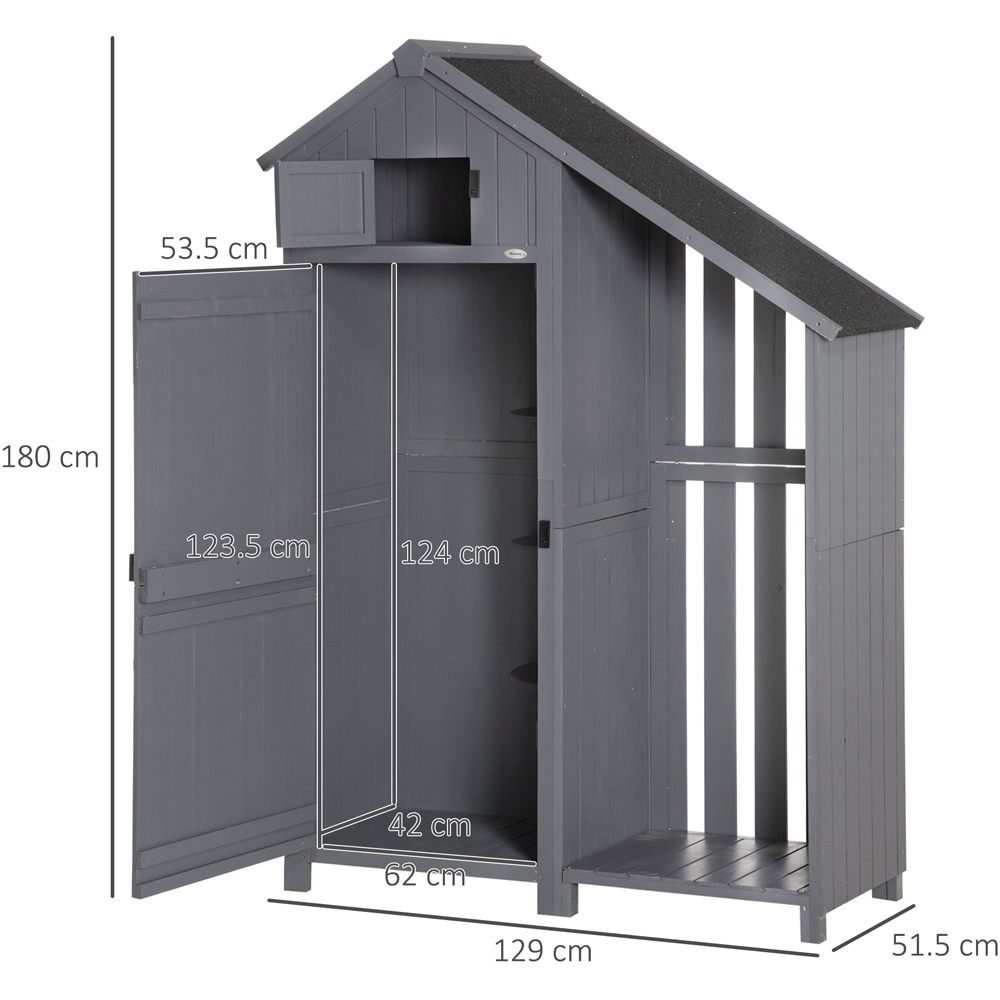 Outsunny 4.2 x 6ft Grey Garden Storage Shed with Tilted Roof Image 7
