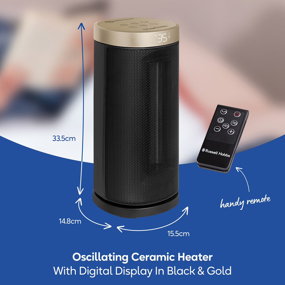 Russell Hobbs RHCTH2001G Black and Gold Round Oscillating Ceramic Heater 2000W Image 9