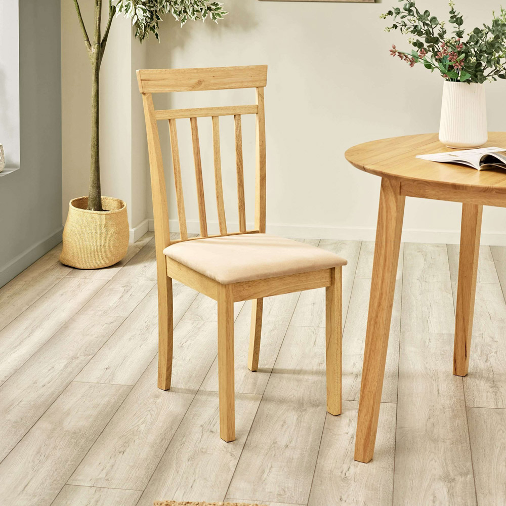 Julian Bowen Coast Set of 2 Oak Effect Ivory Faux Suede Slatted Back Dining Chair Image 7