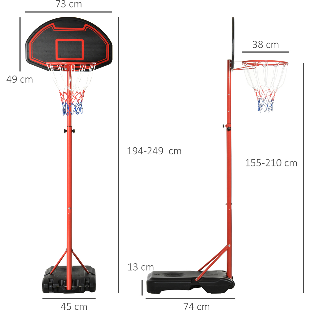 HOMCOM Kids Black and Orange Adjustable Basketball Hoop with Backboard and Wheels 200-250cm Image 9