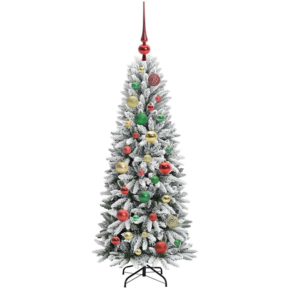 vidaXL Pre-Lit Multicolour Baubles Artificial Snow Flocked Christmas Tree 4ft Image 4