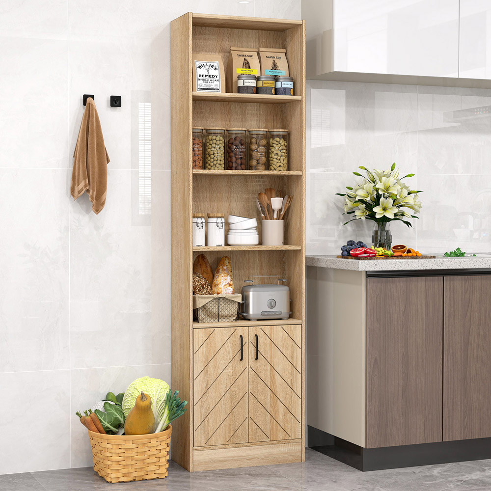 Costway 2 Door 4 Shelf Oak Tall Bookshelf Image 5