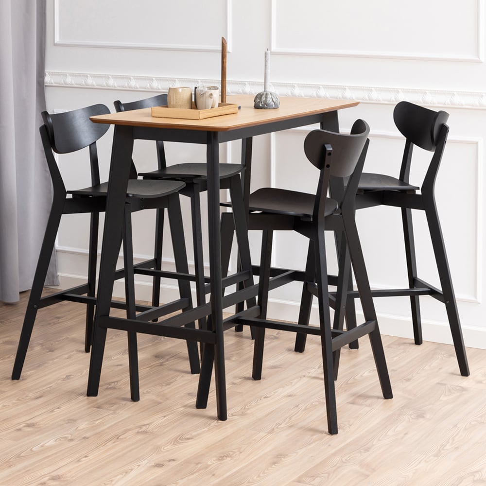 Florence Roxby 4 Seater Bar Dining Table Oak and Black Image 1