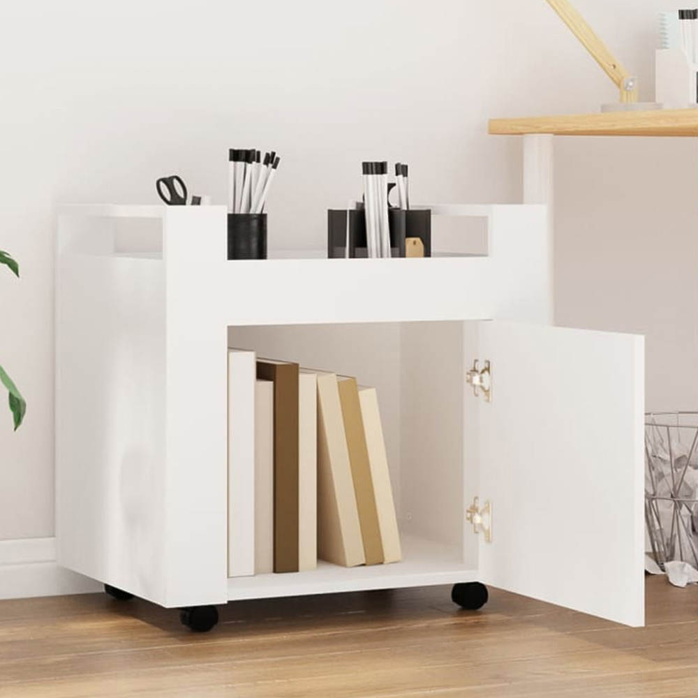 vidaXL Single Door Single Shelf White Wooden Desk Trolley Image 1