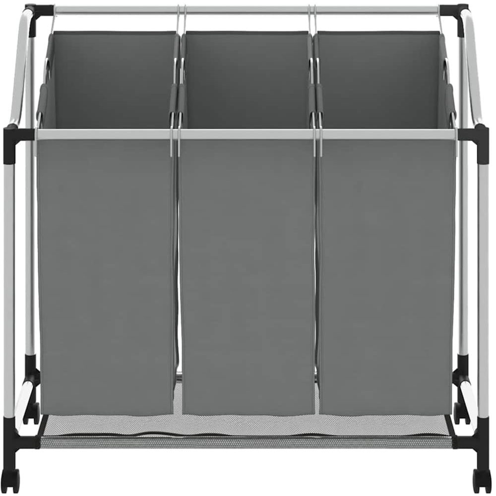 vidaXL 3 Compartment Grey Laundry Basket with Wheels 96 x 40 x 92cm Image 4