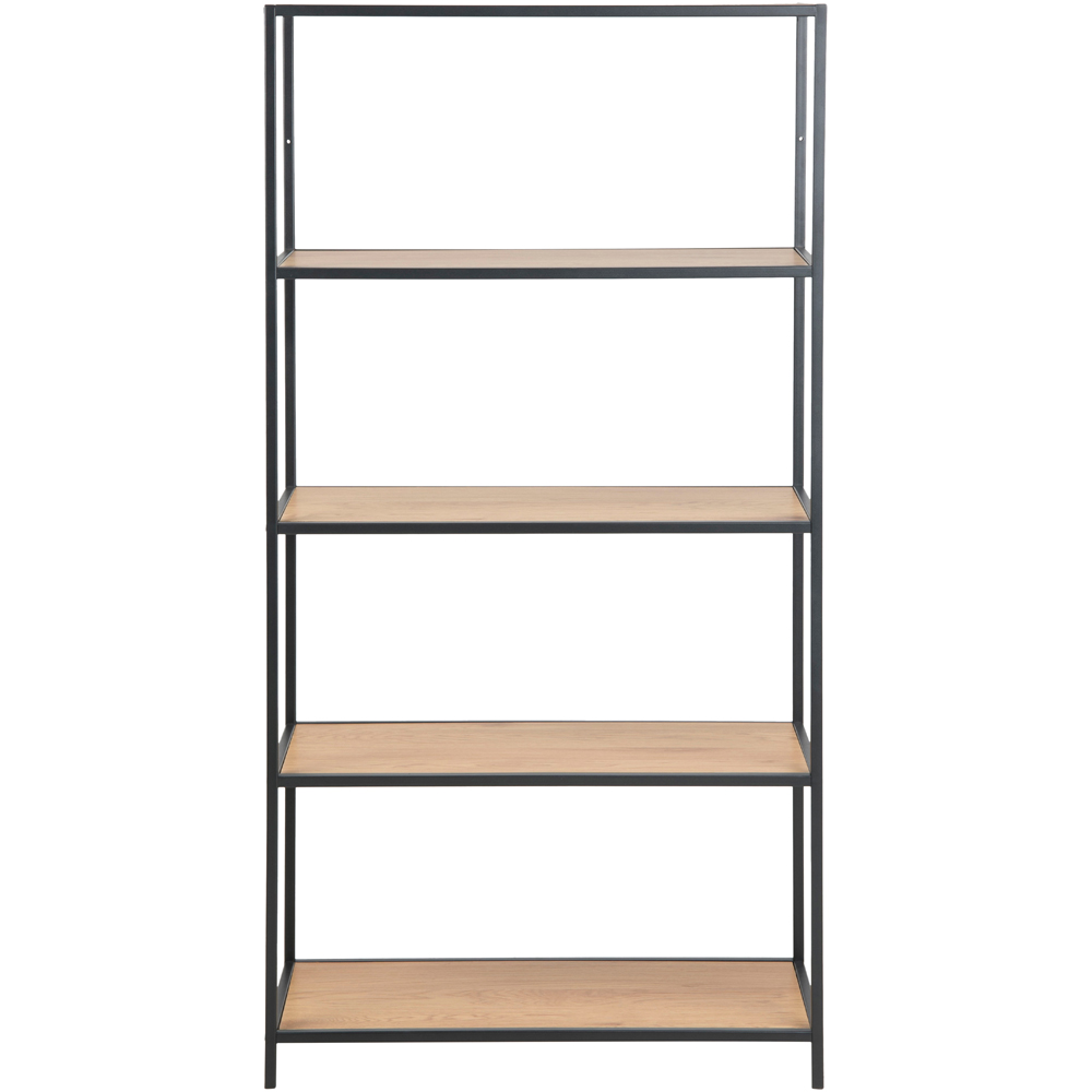 Florence Seaford 4 Shelf Oak and Black Metal Bookcase Image 3