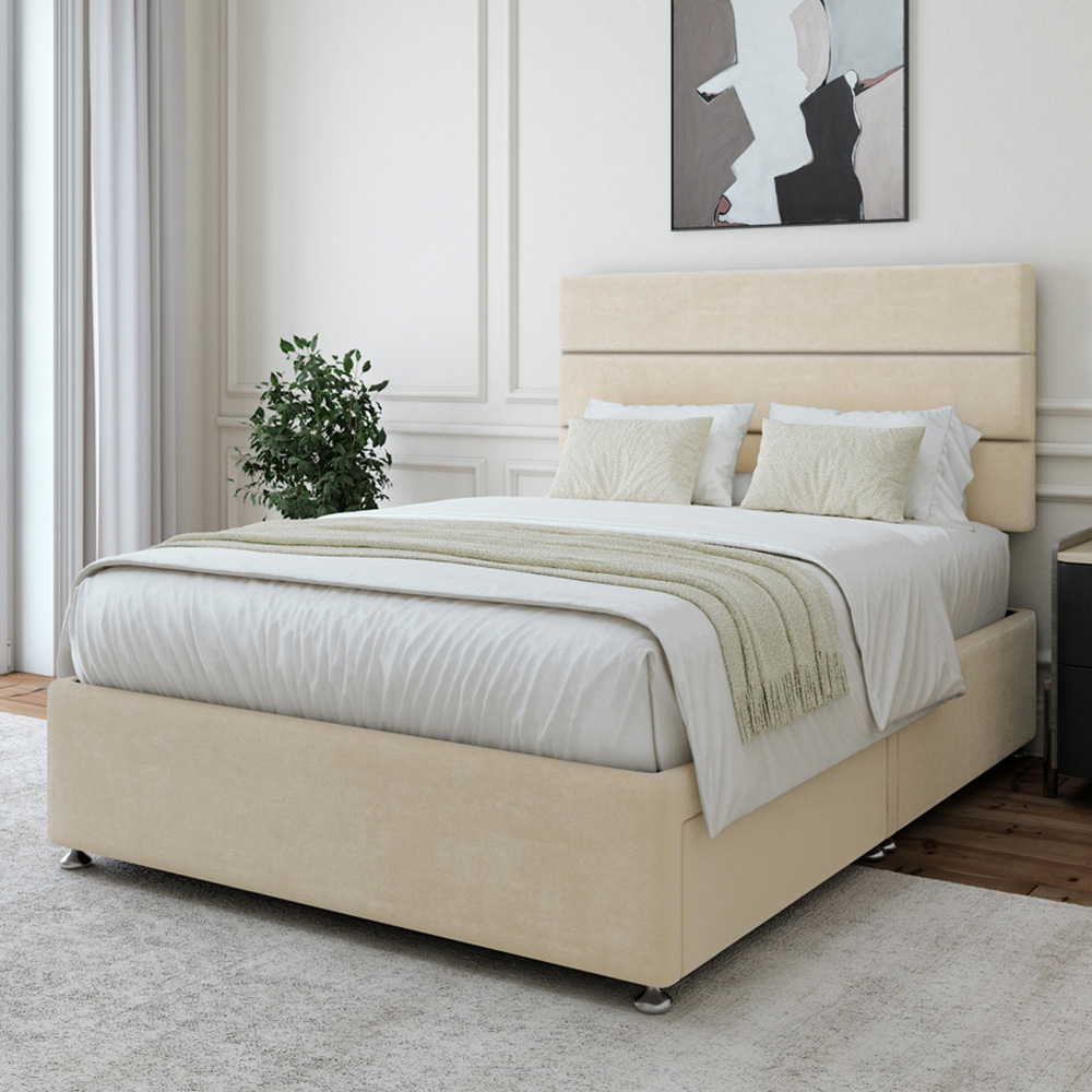 Bedmaster Small Double Cream Naples Velvet 2 Drawer Divan Base with Milan Headboard Image 1