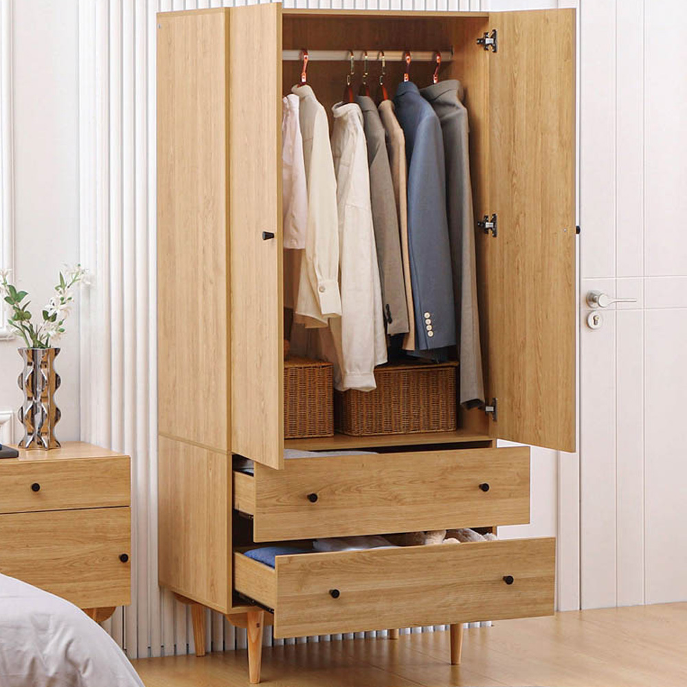 Portland 2 Door 2 Drawer Natural Wardrobe Image 1