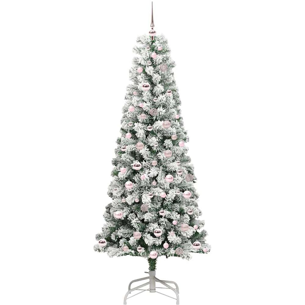 vidaXL Pre-Lit Warm White LED and Pink Baubles Snow Flocked Artificial Christmas Tree 7ft Image 4