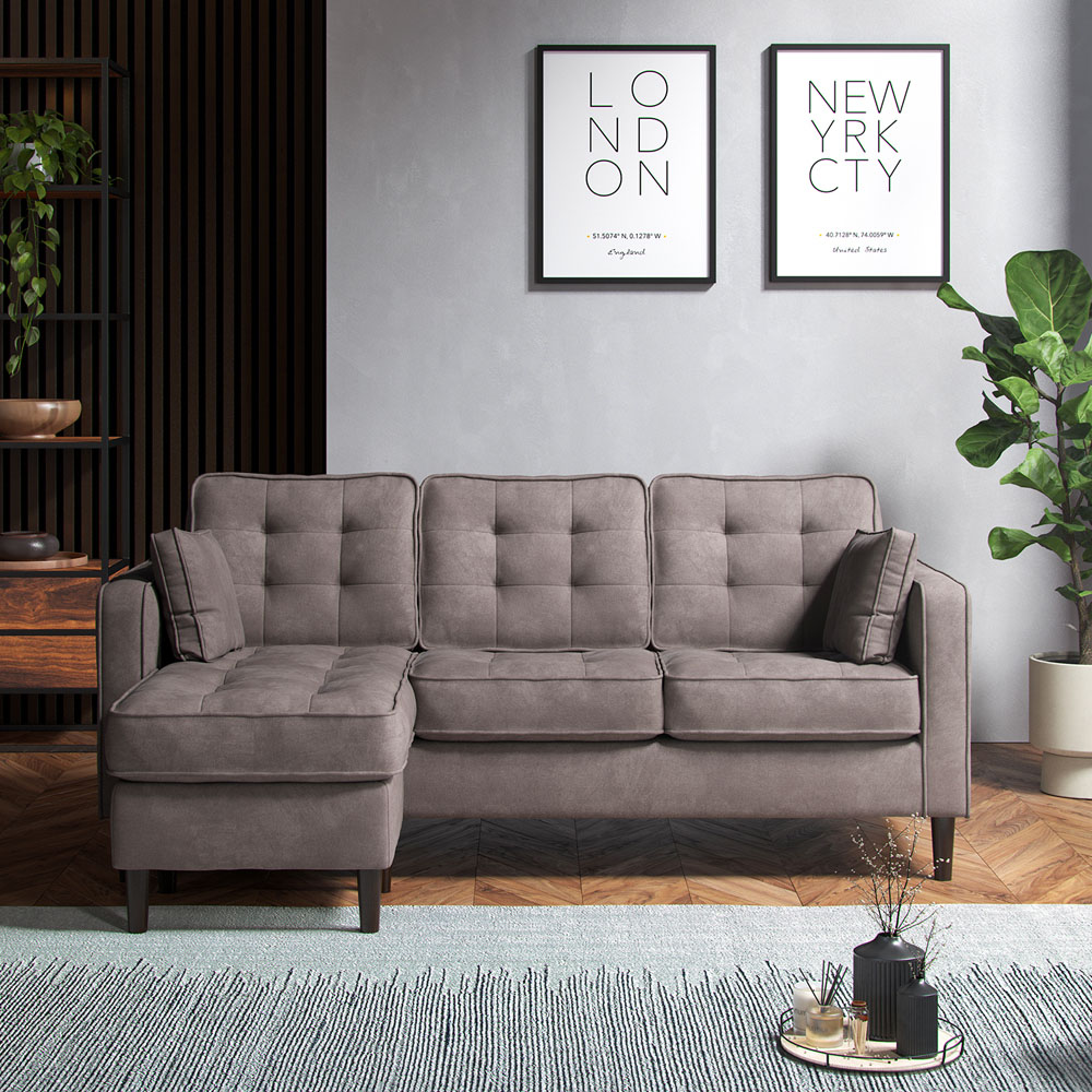 Eden 3 Seater Pewter Chenille Reversible L Shaped Corner Sofa Image 8