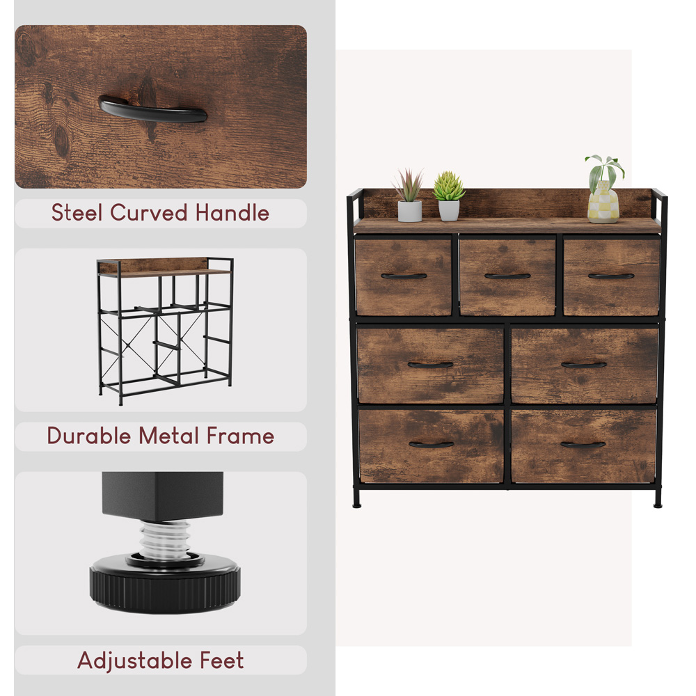 VIDA DESIGNS Chorley 7 Drawer Rustic Brown Fabric Chest of Drawer Image 4
