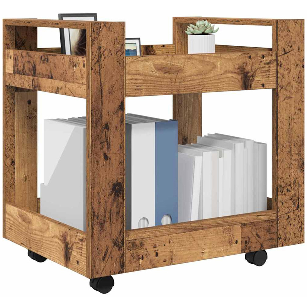 vidaXL 2 Shelf Old Wood Effect Wooden Desk Trolley Image 3