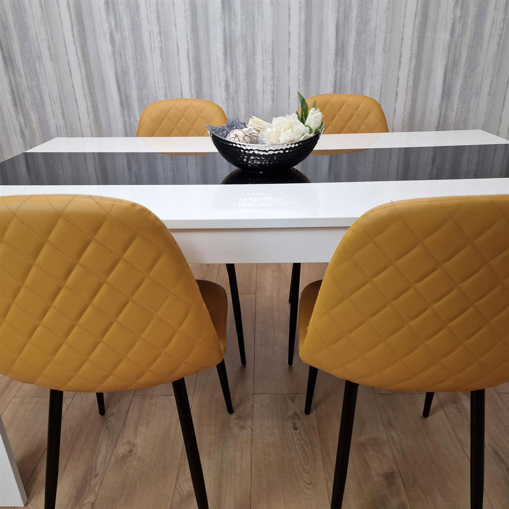 Portland Leather and Wood 4 Seater Dining Set White Black and Mustard Image 6