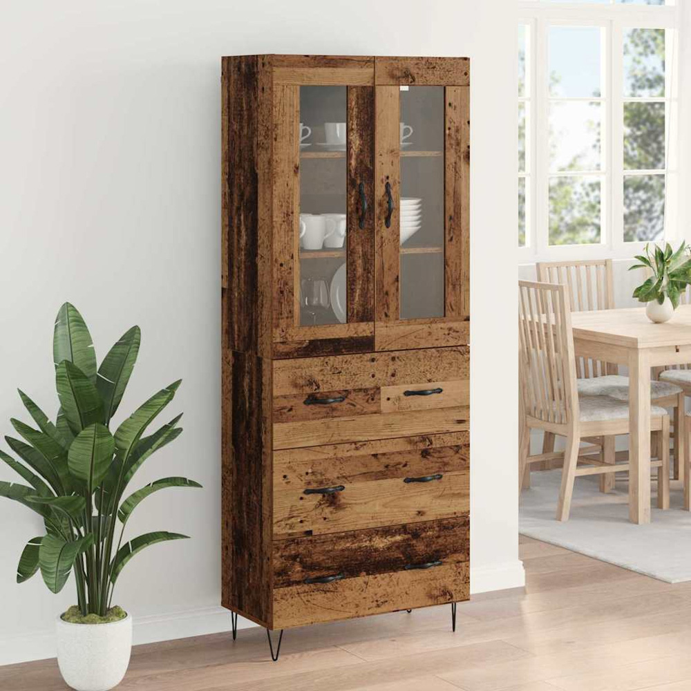 vidaXL 2 Glass Door 3 Drawer Old Wood Sideboard Image 4